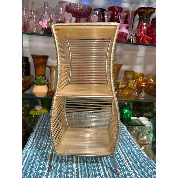 Vintage MCM Vinyl Tube 2 Tier Desk Top Shelf - Picture 1 of 10